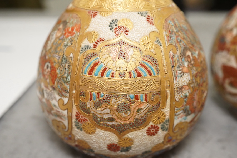 A pair of Japanese Satsuma double gourd-shaped miniature vases, early 20th century